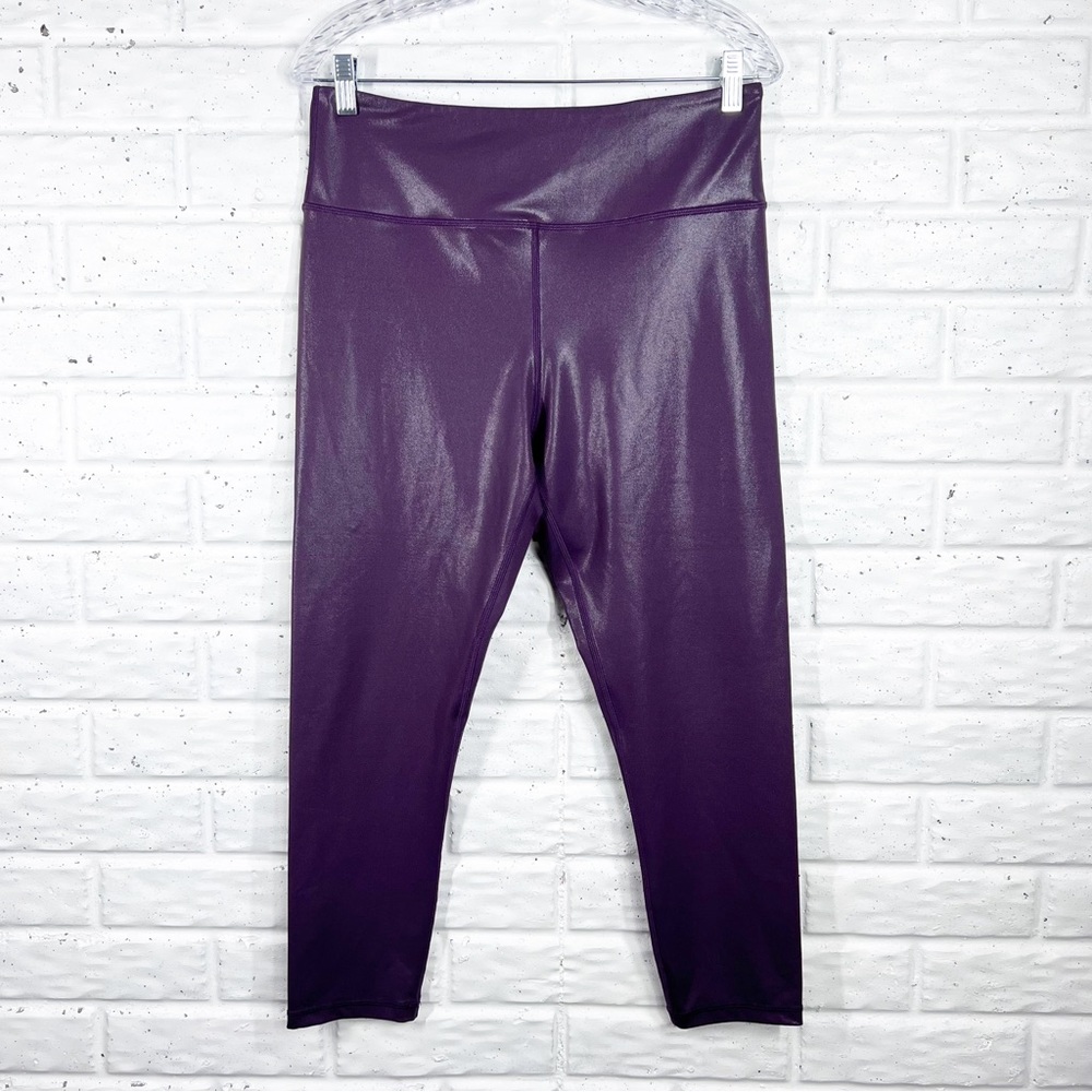 ZYIA Plus Size Shiny Sparkly Purple Cropped Leggings